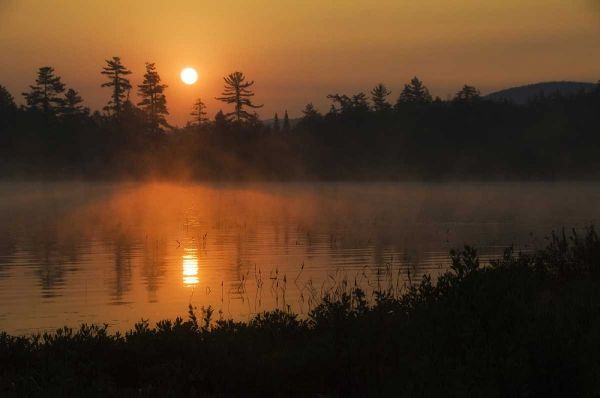 NY, Adirondack Mts Sunrise over Raquette Lake